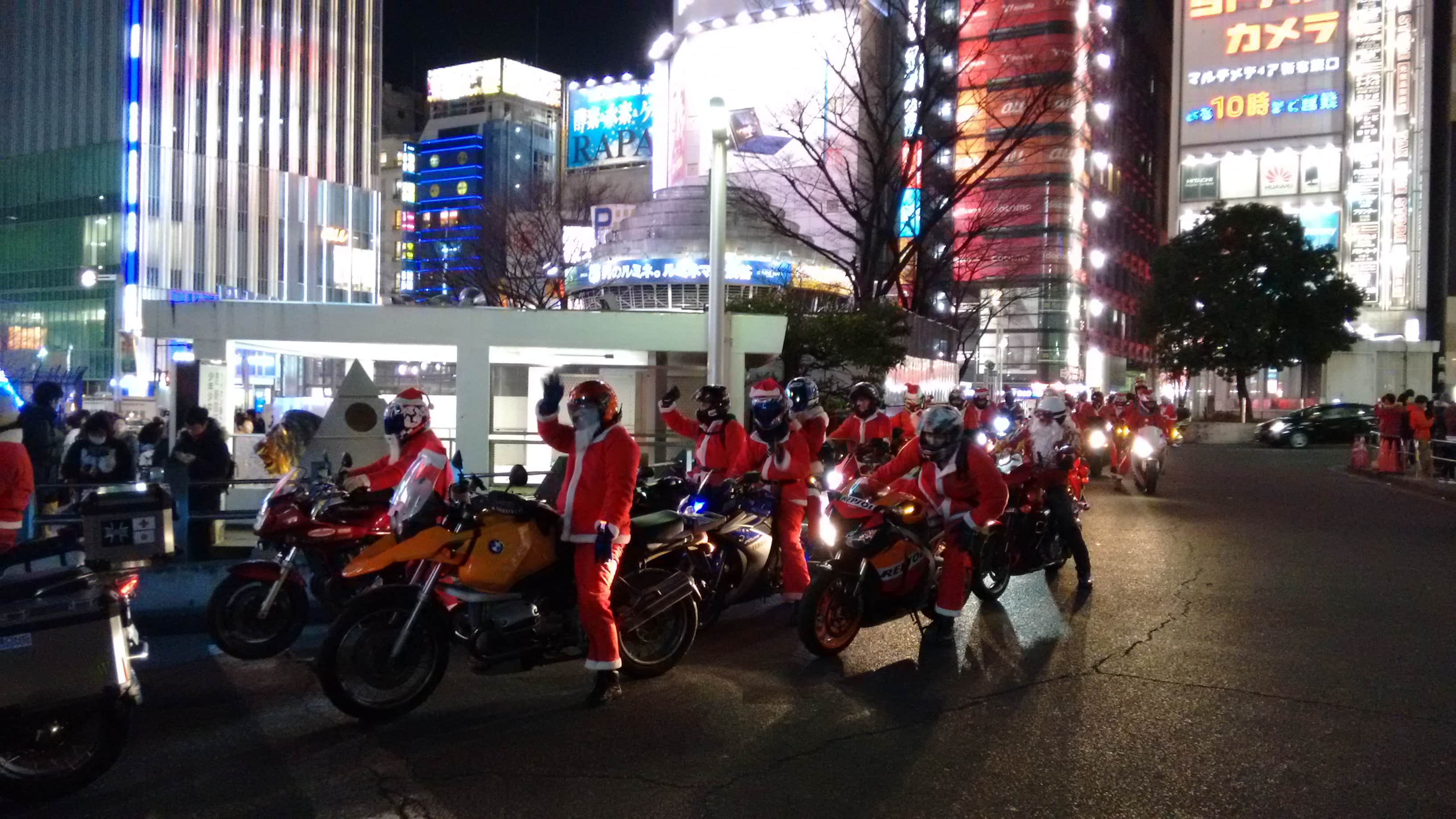 Christmas Motorbike Parade in front of Shinjuku train station